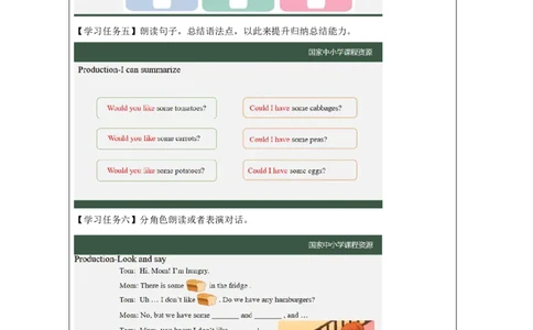 23Lesson8Wouldyoulikesomepotatoes？(2)_国家课_学习任务单_26春四年级上下册人教版_四上英语合集人教版PEP英语四年级上册新教材（教学视频+课件+动画+音频+练习+教案）_17练习资料