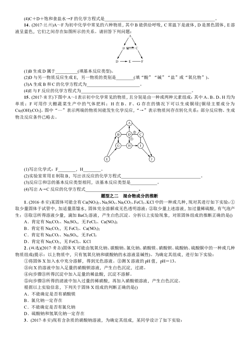 题型复习（二）推断题_初中化学_01.人教版初中化学_07.初中化学中考总复习_2018年中考化学一轮复习课件+测试_2018年中考化学一轮复习课件+测试：题型复习（二）推断题(共2份打包)
