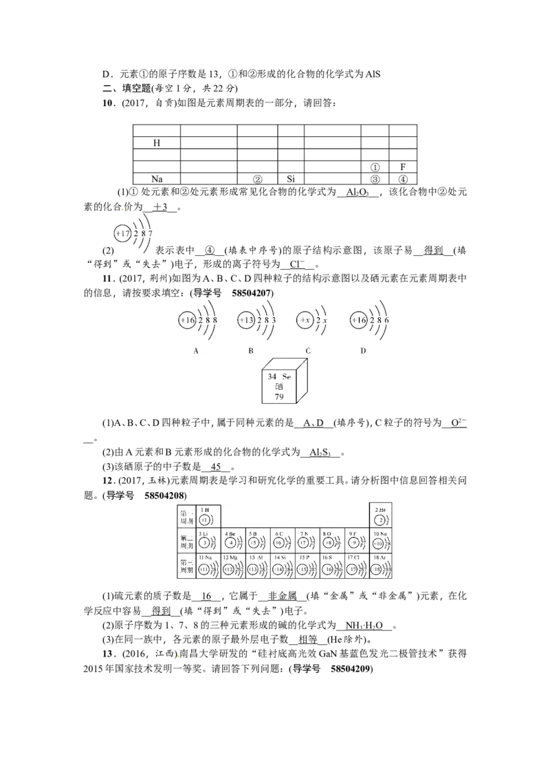 第6讲元素_初中化学_01.人教版初中化学_07.初中化学中考总复习_2018年（聚焦新中考）人教版_2018年（聚焦新中考）人教版考点跟踪突破全套（22份打包）