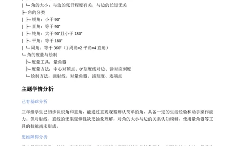 第1单元角（大单元整体教学设计）数学苏教版三年级数学下册（新教材）_A151三年级下册数学（苏教版）_2026春新版_第二套_04大单元教学设计