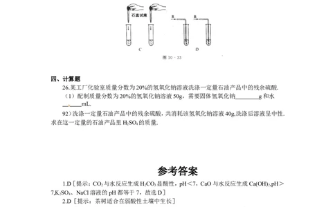 第10单元单元综合测试及答案解析_初中化学_01.人教版初中化学_01.初中化学课件PPT--教案--试题_初中化学18年试卷_人教版九年级化学下册2018_2015初中化学九年级下册单元检测