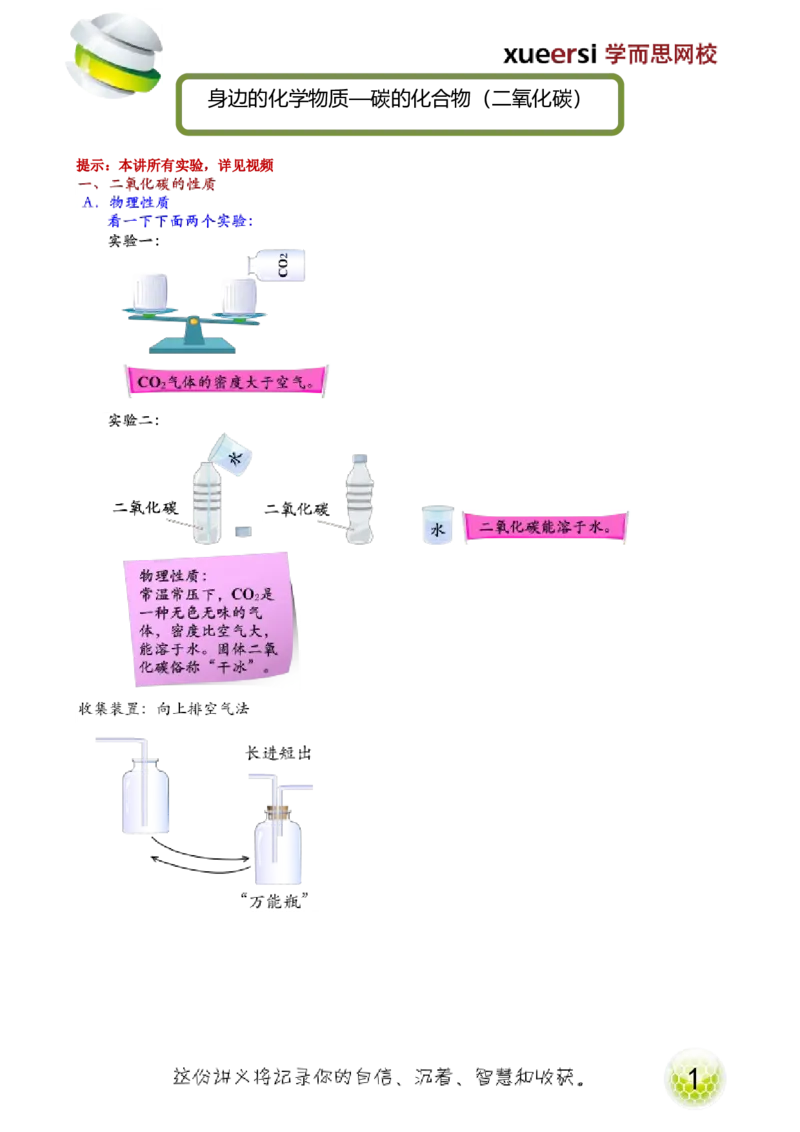 第15讲身边的化学物质&mdash;碳的化合物（二氧化碳）_初中化学_01.人教版初中化学_02.初中化学教学视频_2.初中化学--教学视频--带讲义_初三化学年卡55讲