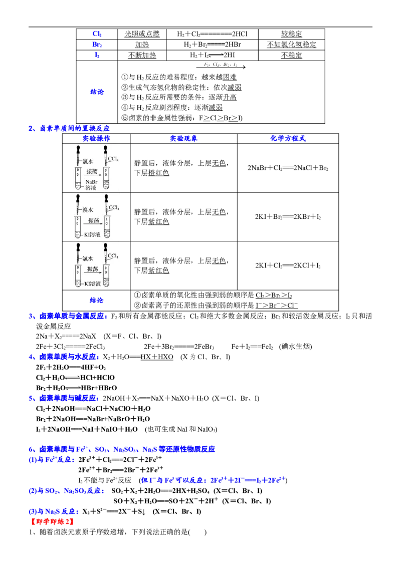 课时4.4卤族元素的结构和性质-2020-2021学年高一化学必修第一册精品讲义（新教材人教版）_高化_2025春-人教版高中化学_01新版高中化学必修一_5.精品讲义