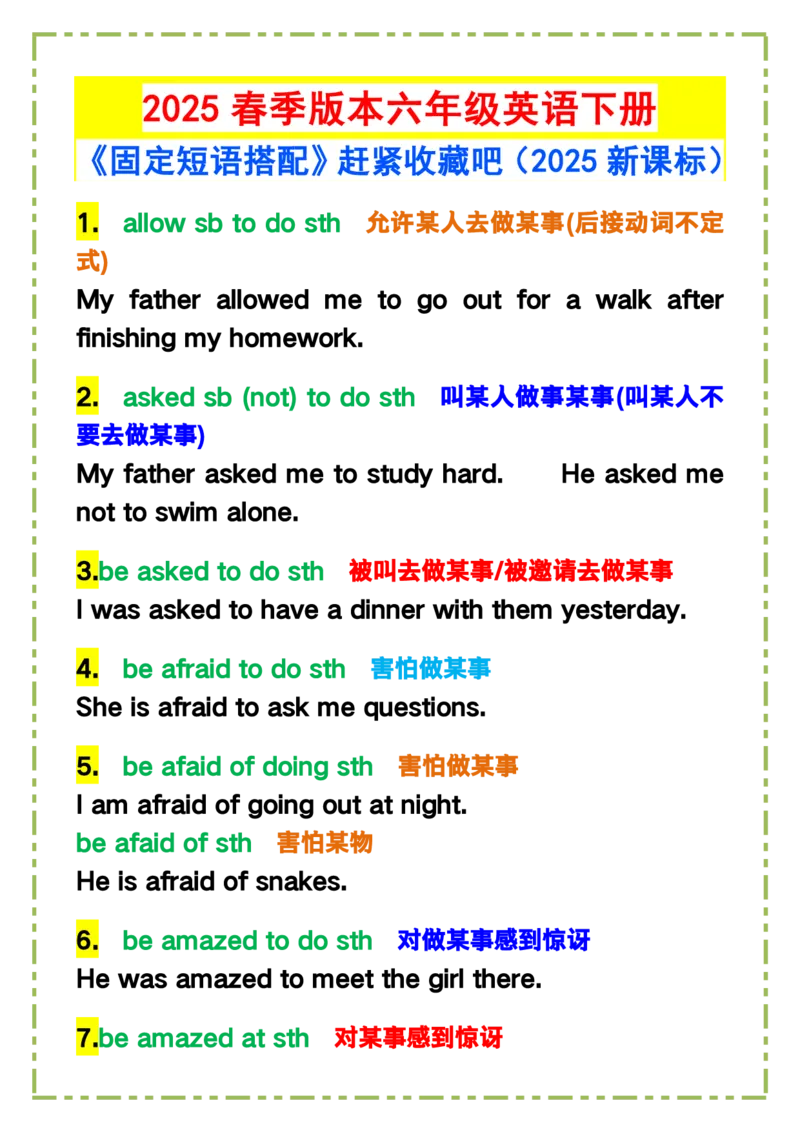 2025春新版六年级英语下册《固定短语搭配》​_26春四年级上下册人教版_四上英语合集人教版PEP英语四年级上册新教材（教学视频+课件+动画+音频+练习+教案）_20知识点总结