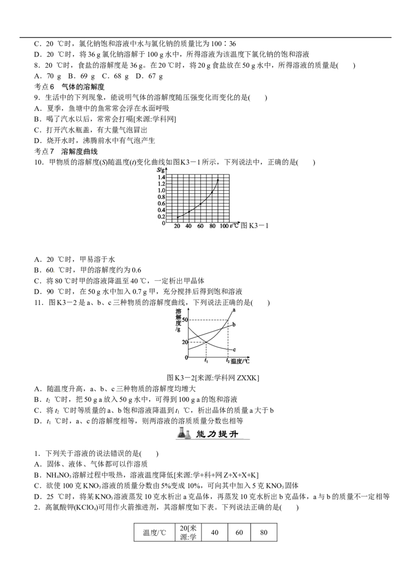 第3课时　溶液的形成　溶解度_初中化学_01.人教版初中化学_07.初中化学中考总复习_2017-2018人教版初中化学专题复习题型突破