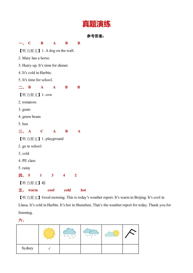 U3-U4阶段质量检测听力专项-2023-2024学年小学英语四年级下册同步听力专项系列（人教PEP版）_2026春人教四下_29赠送其它资料_旧版四下资料包_听力专项练习-T4_2024版