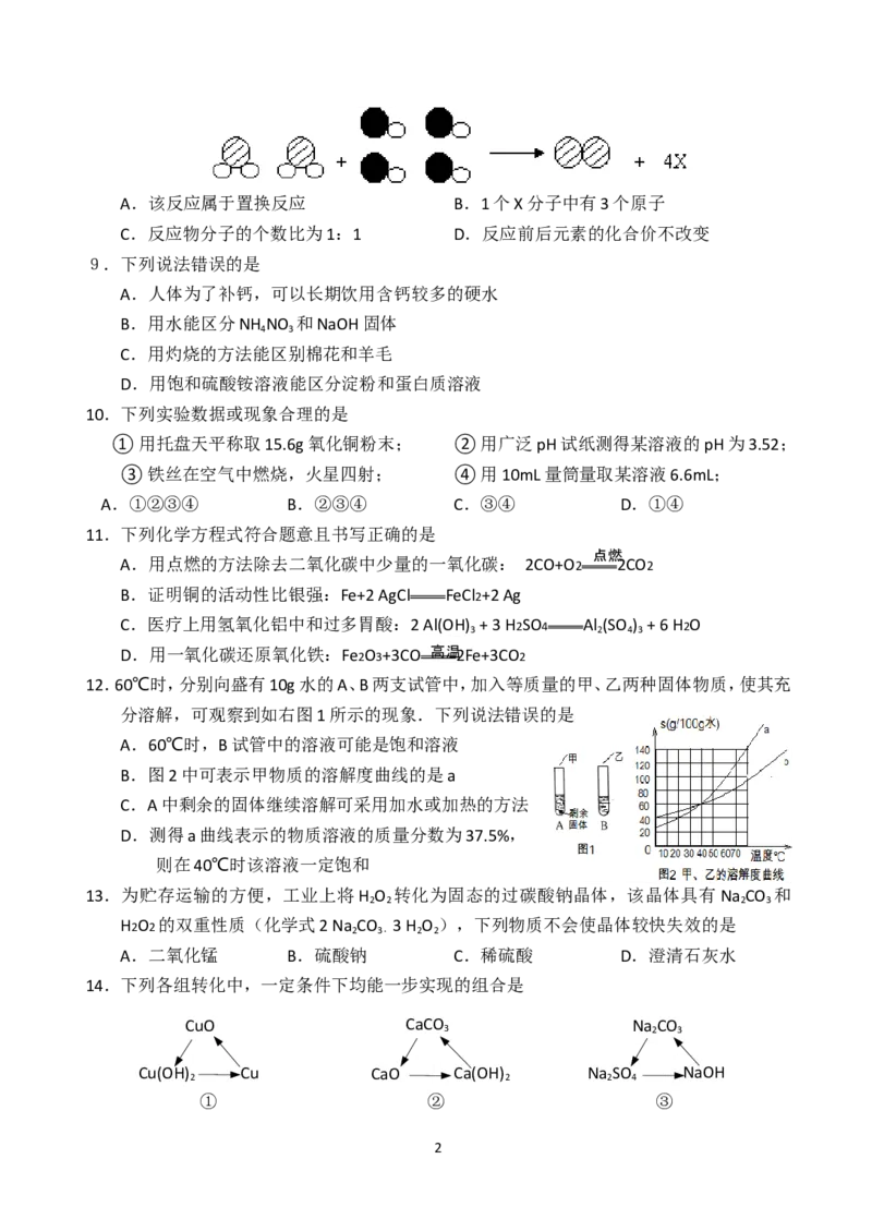 江苏省春城中学2014年中考化学模拟试卷_初中化学_01.人教版初中化学_01.初中化学课件PPT--教案--试题_初中化学全套_化学试题