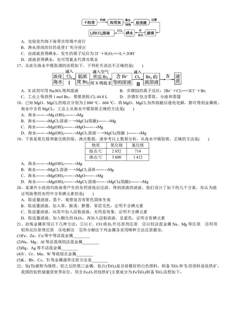 课时8.1.1金属矿物与海水资源的开发利用-2020-2021学年高一化学必修第二册精品讲义（新教材人教版）_高化_2025春-人教版高中化学_02新版高中化学必修二_7.精品讲义
