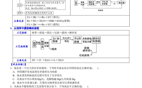 课时8.1.1金属矿物与海水资源的开发利用-2020-2021学年高一化学必修第二册精品讲义（新教材人教版）_高化_2025春-人教版高中化学_02新版高中化学必修二_7.精品讲义