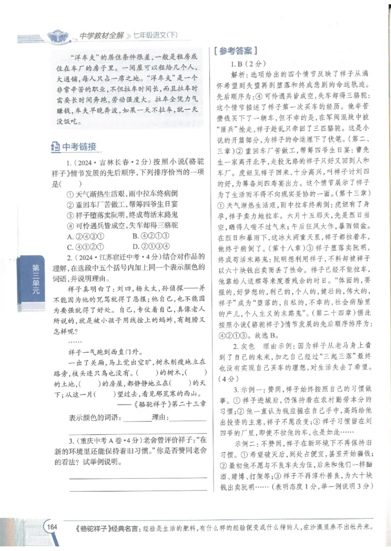 2025版《初中教材全解》语文七下_新人教版七下语文学习资料包_13.配套教辅练习