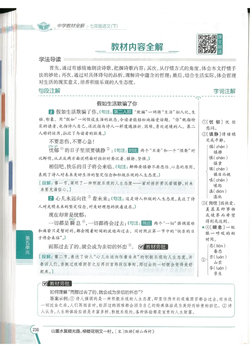 2025版《初中教材全解》语文七下_新人教版七下语文学习资料包_13.配套教辅练习