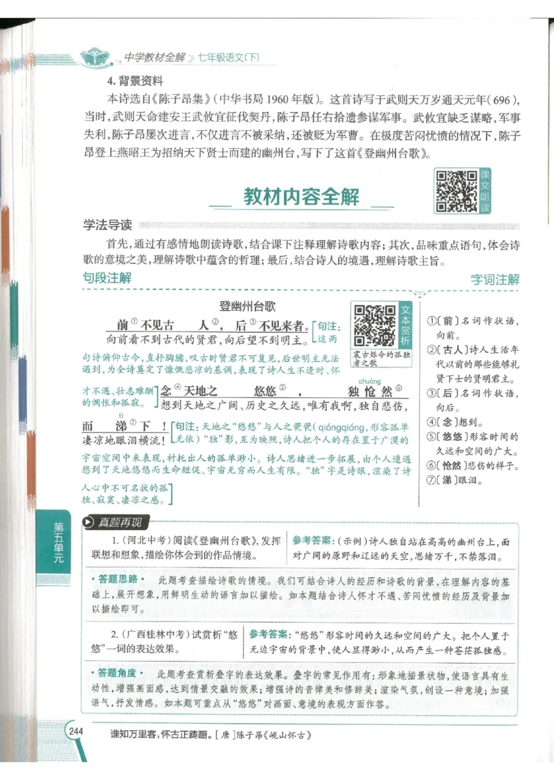 2025版《初中教材全解》语文七下_新人教版七下语文学习资料包_13.配套教辅练习