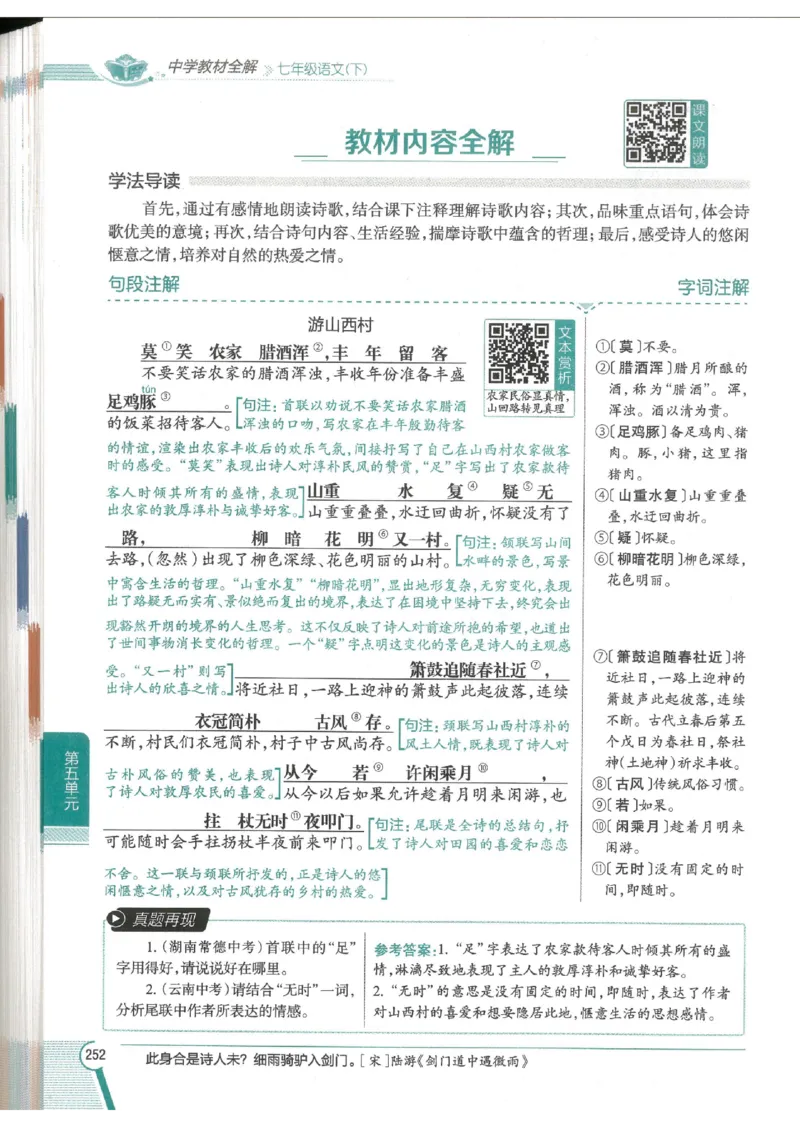 2025版《初中教材全解》语文七下_新人教版七下语文学习资料包_13.配套教辅练习