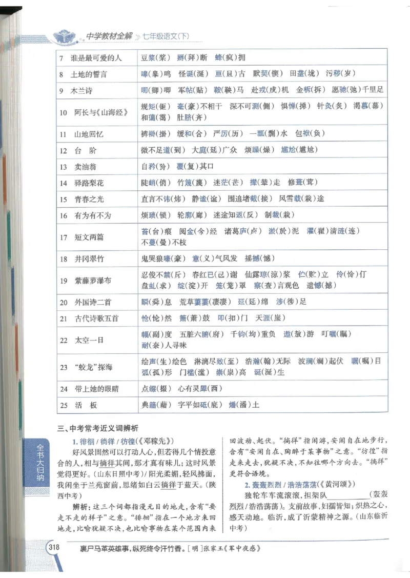 2025版《初中教材全解》语文七下_新人教版七下语文学习资料包_13.配套教辅练习