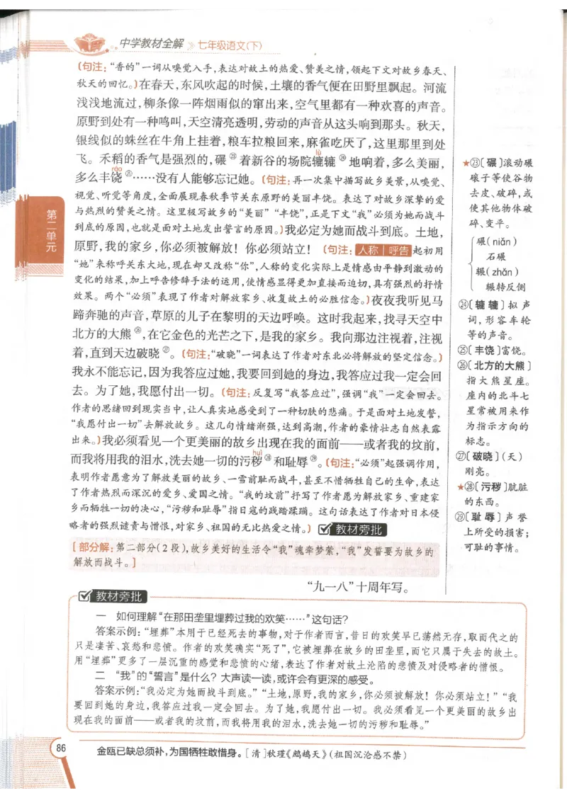 2025版《初中教材全解》语文七下_新人教版七下语文学习资料包_13.配套教辅练习