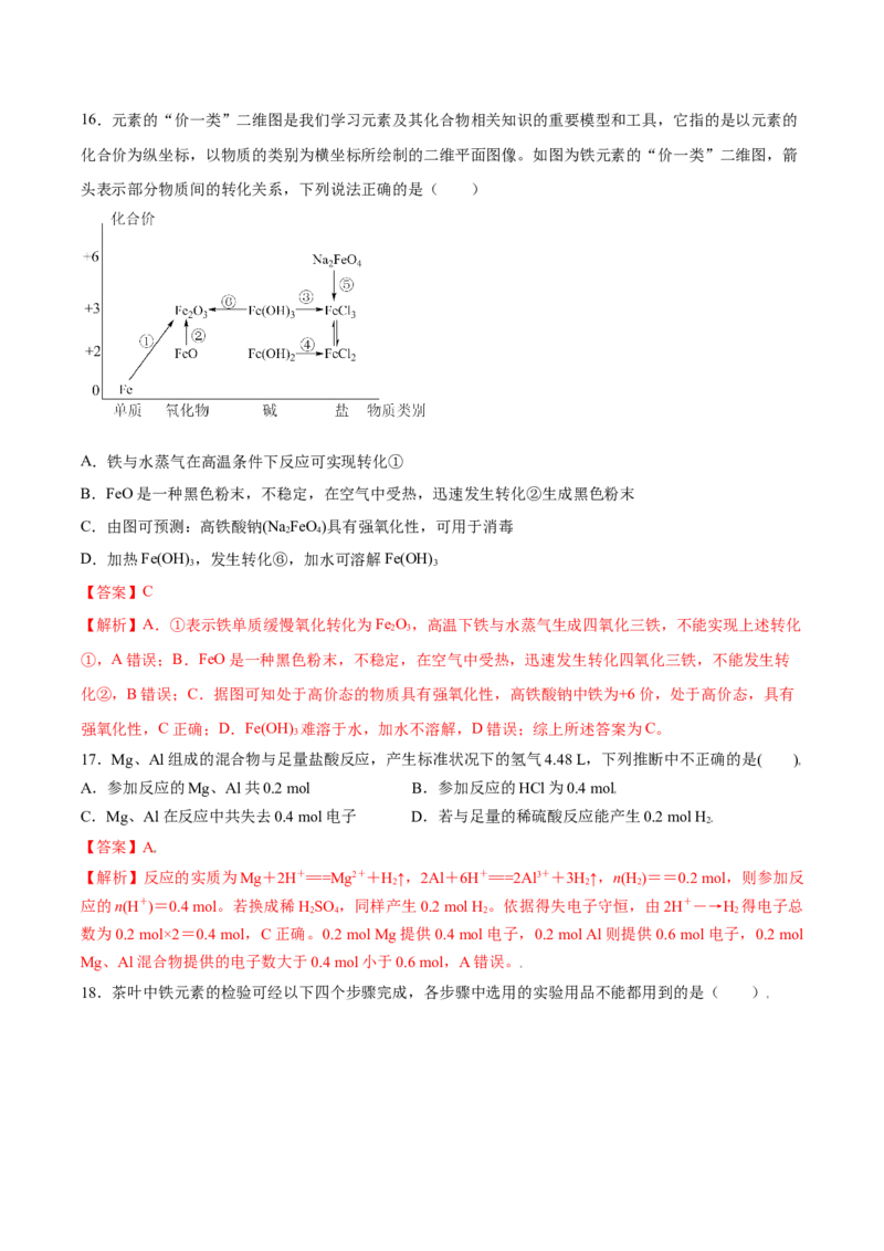 第三章铁金属材料（单元测试）（解析版）_高化_595801221724高中化学新人教版选择性必修一二三电子版教案PPT课件高中试卷_必修一册（人教版）_单元测试