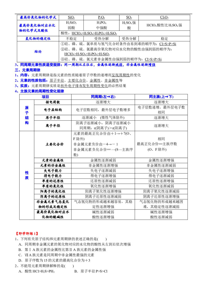 课时4.5元素周期律-2020-2021学年高一化学必修第一册精品讲义（新教材人教版）_高化_2025春-人教版高中化学_01新版高中化学必修一_5.精品讲义