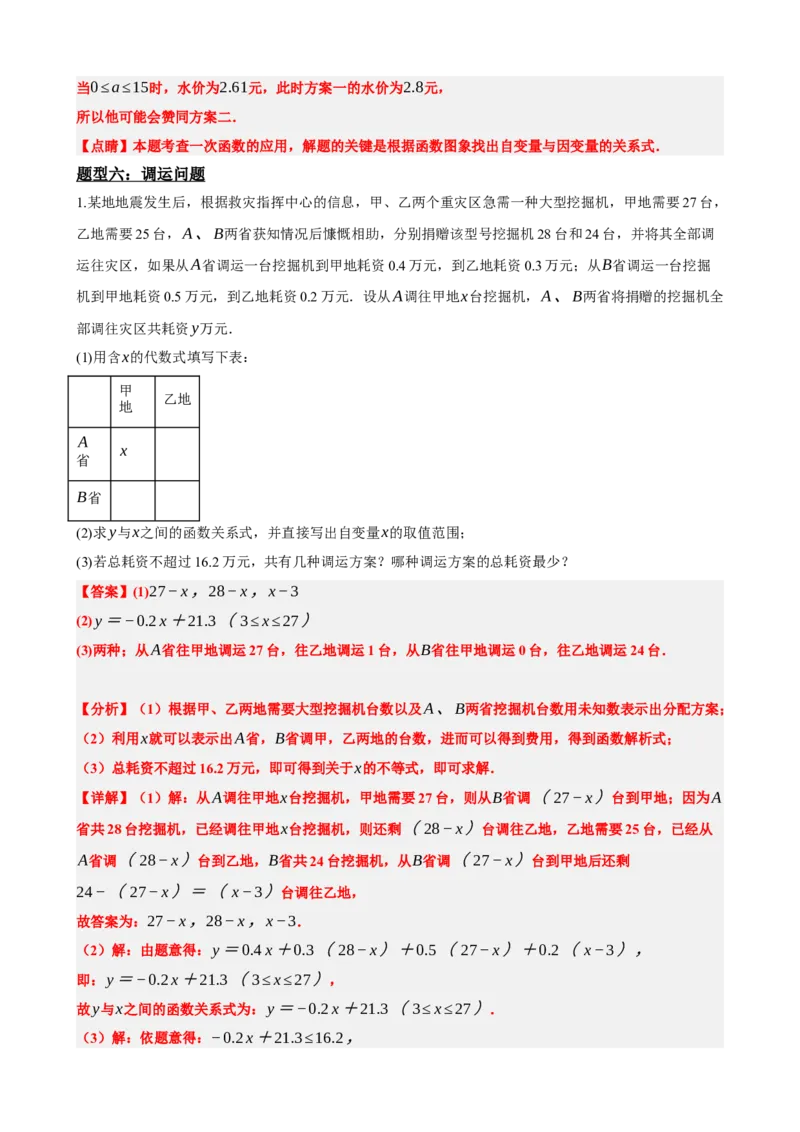 专题11一次函数的应用（解析版）_中考数学一轮复习word_解析版