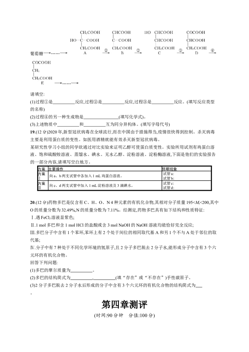第四章测评_高化_2025春-人教版高中化学_05新版高中化学选择性必修3_2.课件+练习_第四章生物大分子本章整合课件（19张ppt）+练习（含解析）