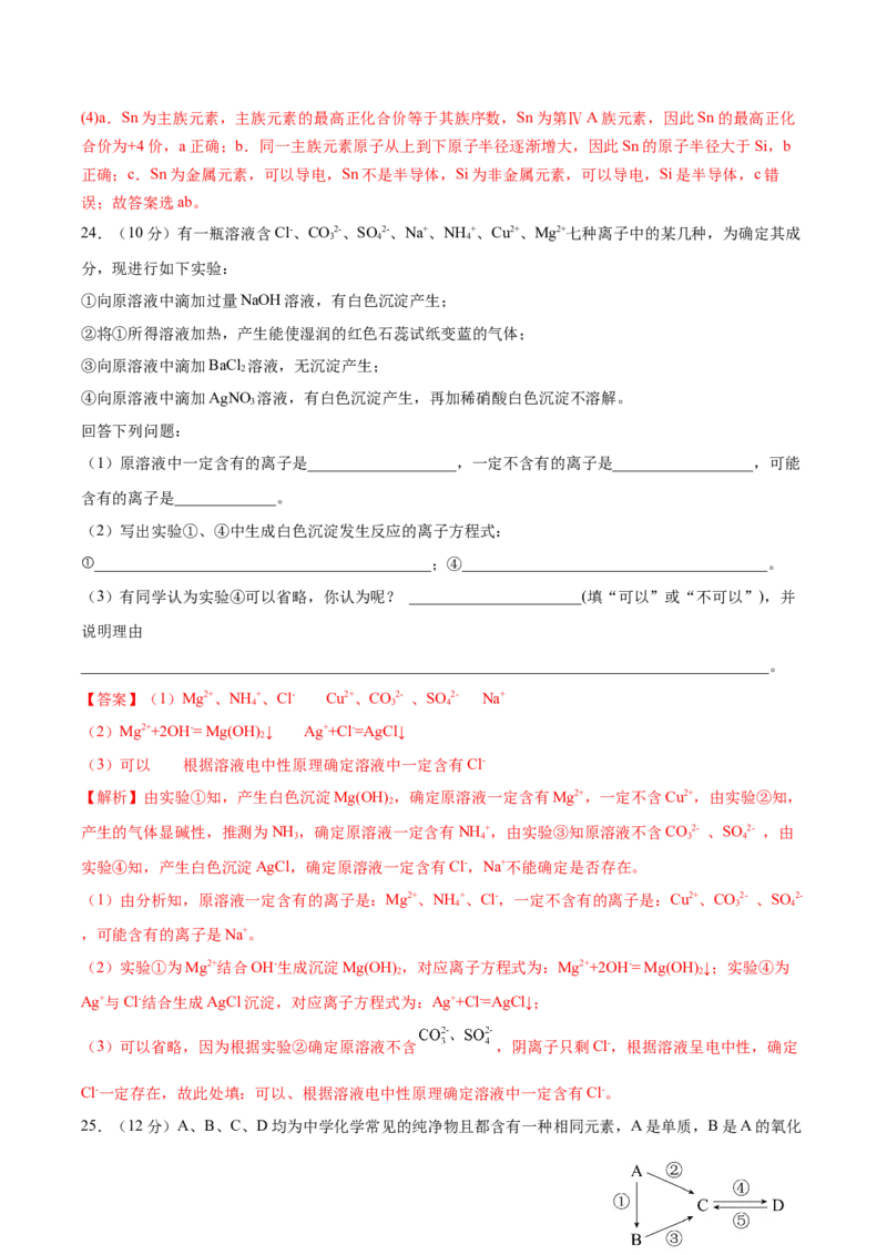 第五章化工生产中的重要非金属元素（单元测试）（解析版）_高化_595801221724高中化学新人教版选择性必修一二三电子版教案PPT课件高中试卷_必修二册（人教版）_单元测试