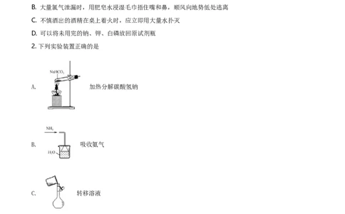 精品解析：湖南省长沙市一中2020-2021学年高一上学期期末考试化学试题（原卷版）_高化_2025春-人教版高中化学_01新版高中化学必修一_4.习题试卷_名校真题