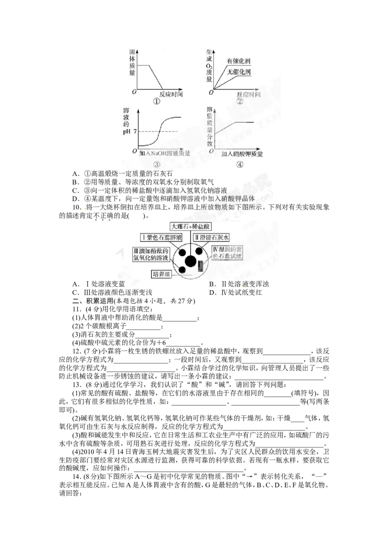 （人教版）九年级下册：第10单元酸和碱单元检测_初中化学_01.人教版初中化学_01.初中化学课件PPT--教案--试题_初中化学18年试卷_人教版九年级化学下册2018