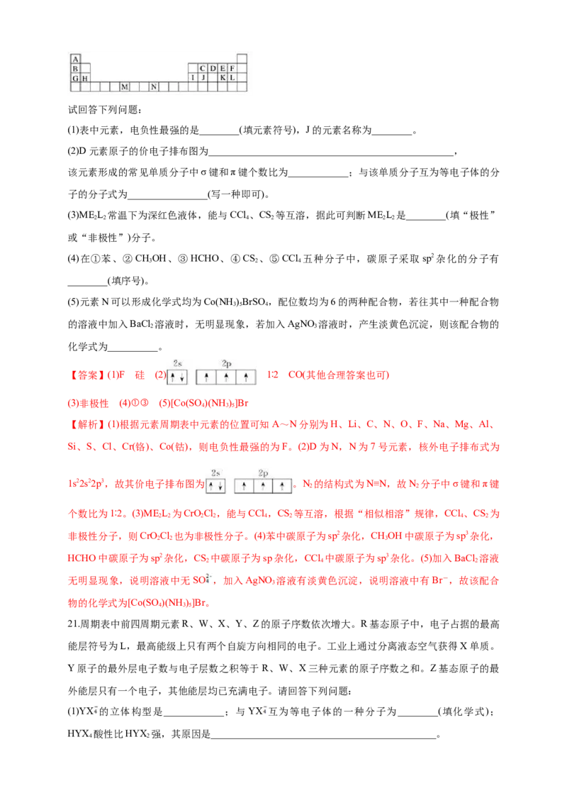 第二章章末检测-练习-2020-2021学年下学期高二化学同步精品课堂(新教材人教版选择性必修2)（解析版）_高化_2025春-人教版高中化学_04新版高中化学选择性必修2_04课件+教案+学案+习题_习题