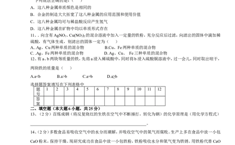 第8单元金属和金属材料单元测试题及答案1_初中化学_01.人教版初中化学_01.初中化学课件PPT--教案--试题_初中化学18年试卷_人教版九年级化学下册2018