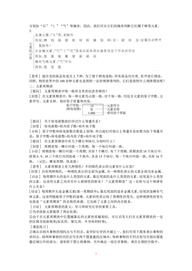 示范教案（第四单元课题2元素第2课时）_初中化学_01.人教版初中化学_01.初中化学课件PPT--教案--试题_初中化学全套_化学教案_化学：人教版九年级上册精品教案（4套36份）