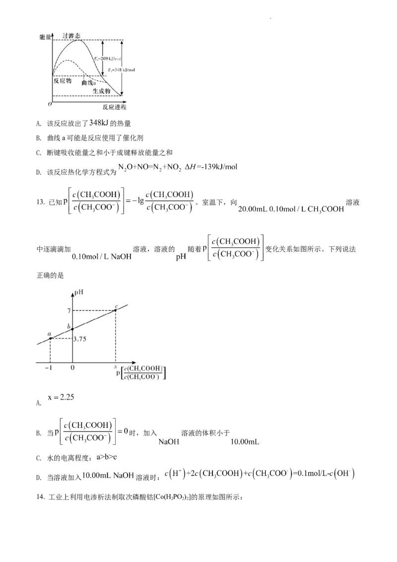 精品解析：湖南省长郡中学2021-2022学年高二上学期期末考试化学试题（原卷版）_高化_2025春-人教版高中化学_03新版高中化学选择性必修1_04习题试卷_期末试卷