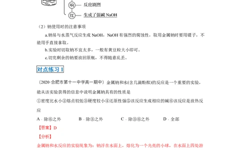 第二章第一节钠及其化合物-2020-2021学年高一化学期末复习节节高（人教版2019必修第一册）（解析版）_高化_2025春-人教版高中化学_01新版高中化学必修一_6.期末复习_期末复习讲义