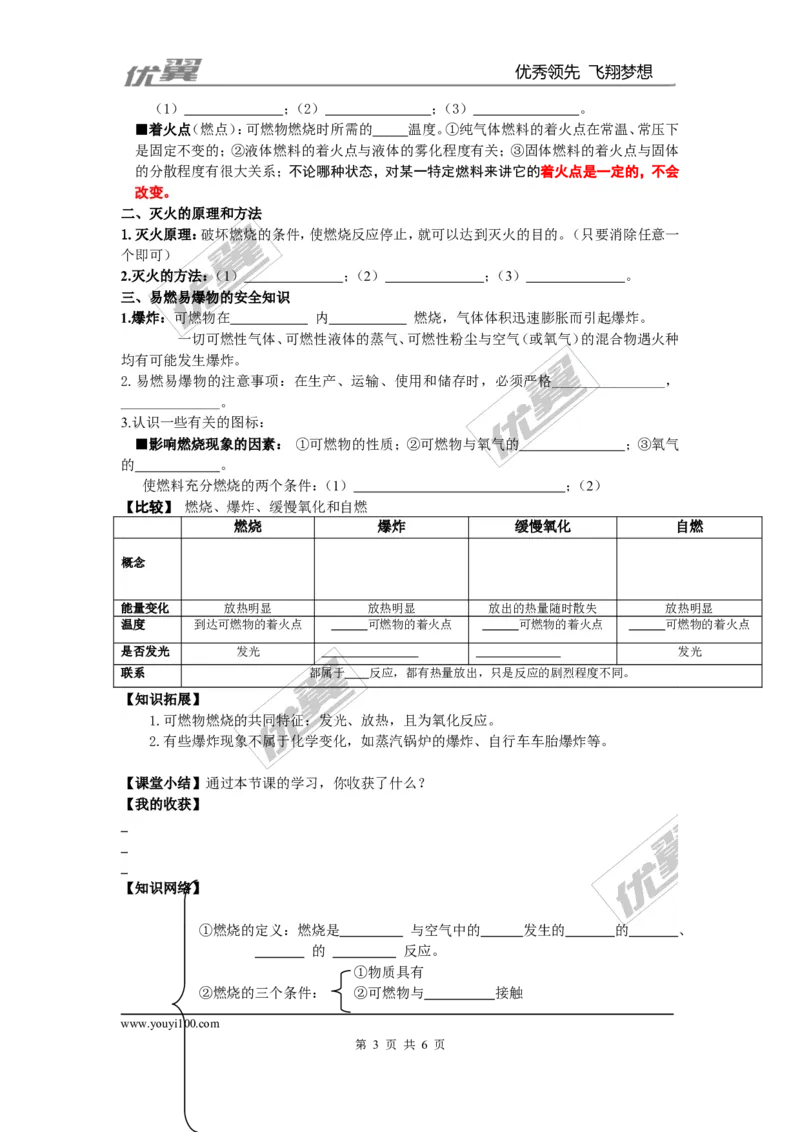 课题1燃烧和灭火_初中化学_01.人教版初中化学_01.初中化学课件PPT--教案--试题_初中化学全套(课件--教案--配套)_18年初中化学9年级上_18秋九化上(RJ)--3.精品学案