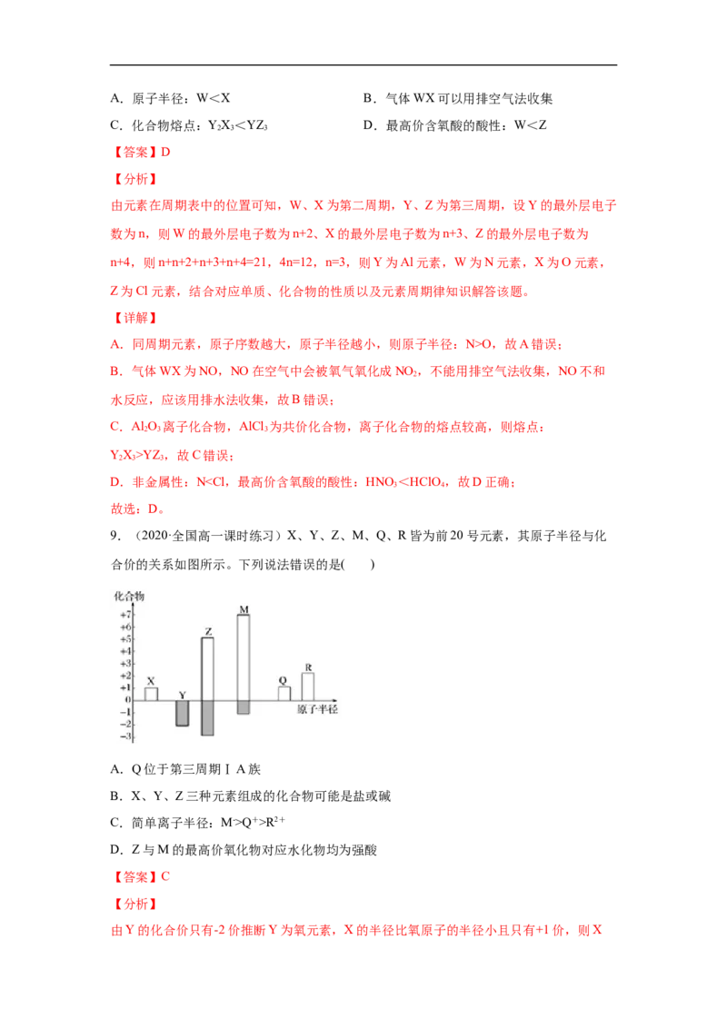 第四章第二节元素周期律-2020-2021学年高一化学期末复习节节高（人教版2019必修第一册）（解析版）_高化_2025春-人教版高中化学_01新版高中化学必修一_6.期末复习_期末复习讲义
