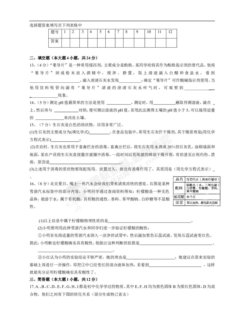 （人教版）九年级下册：第10单元常见的酸和碱检测题_初中化学_01.人教版初中化学_01.初中化学课件PPT--教案--试题_初中化学18年试卷_人教版九年级化学下册2018