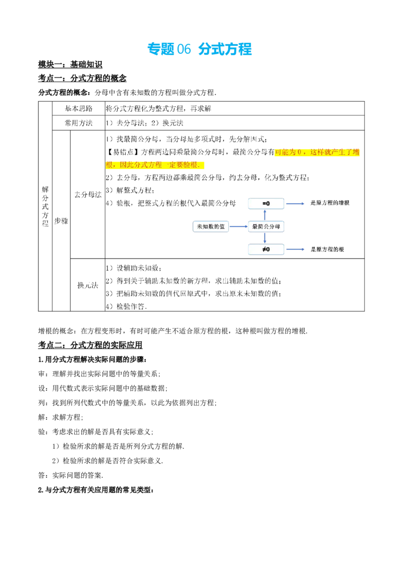 专题06分式方程（解析版）_中考数学一轮复习word_解析版