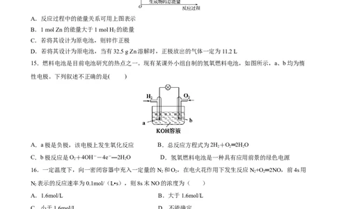 第六章化学反应与能量（单元测试）（原卷版）_高化_595801221724高中化学新人教版选择性必修一二三电子版教案PPT课件高中试卷_必修二册（人教版）_单元测试