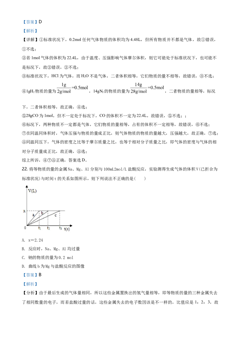 精品解析：浙江省杭州市学军中学2020-2021学年高一上学期期中测试化学试题（解析版）_高化_2025春-人教版高中化学_01新版高中化学必修一_4.习题试卷_名校真题