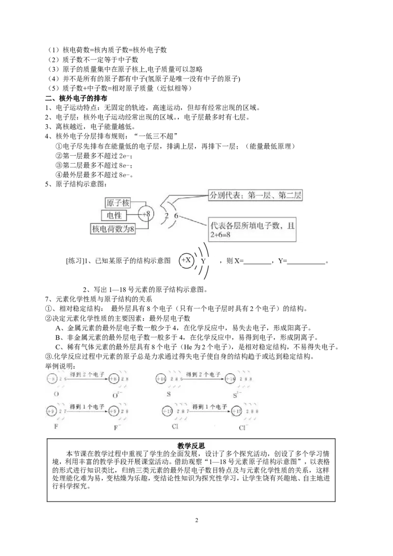 课题2原子的结构_初中化学_01.人教版初中化学_01.初中化学课件PPT--教案--试题_初中化学全套_化学教案_化学：人教版九年级上册新版教案（23份）_第3单元
