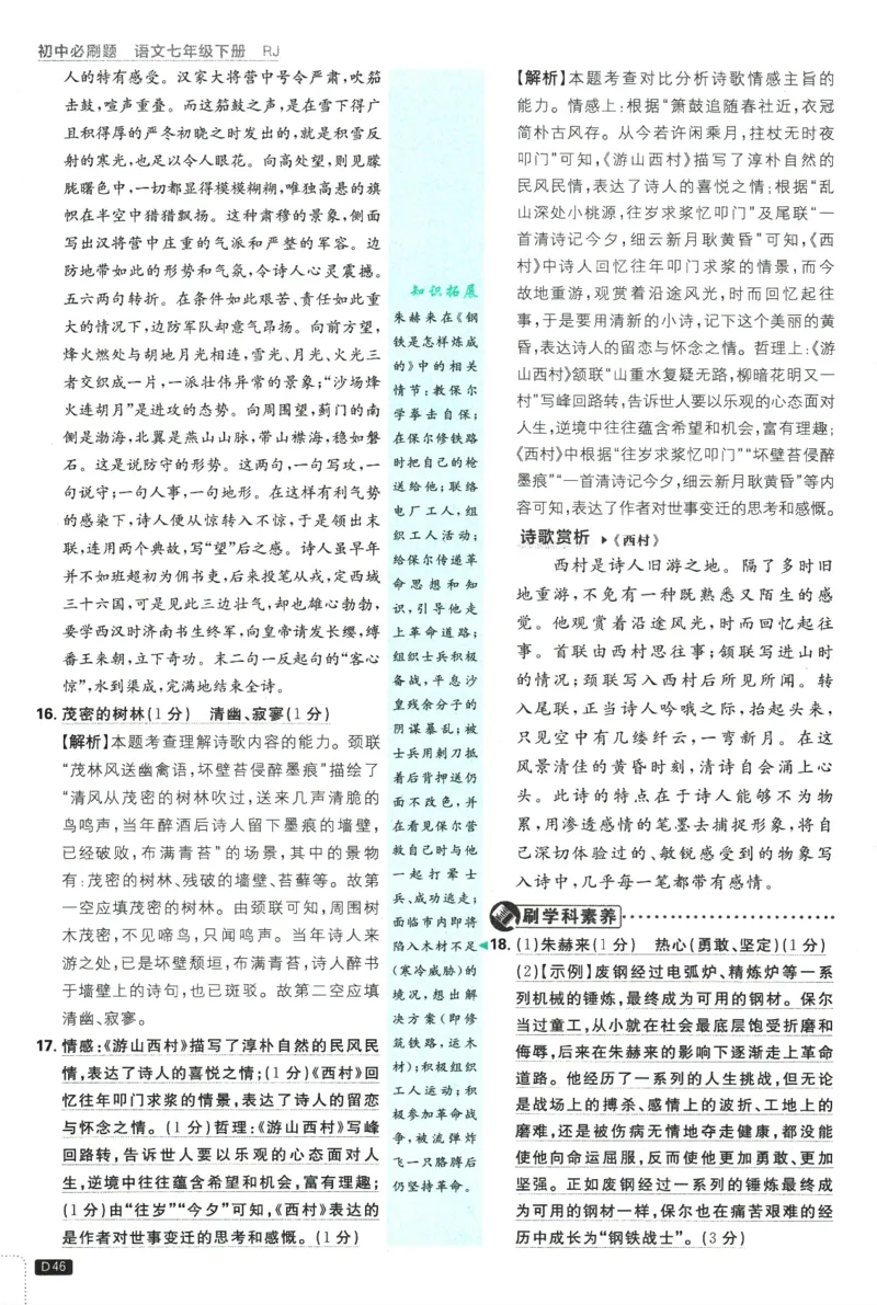 2025版《初中必刷题》语文RJ7下新教材批注式详答与详析_新人教版七下语文学习资料包_13.配套教辅练习_2025版《初中必刷题》语文RJ7下