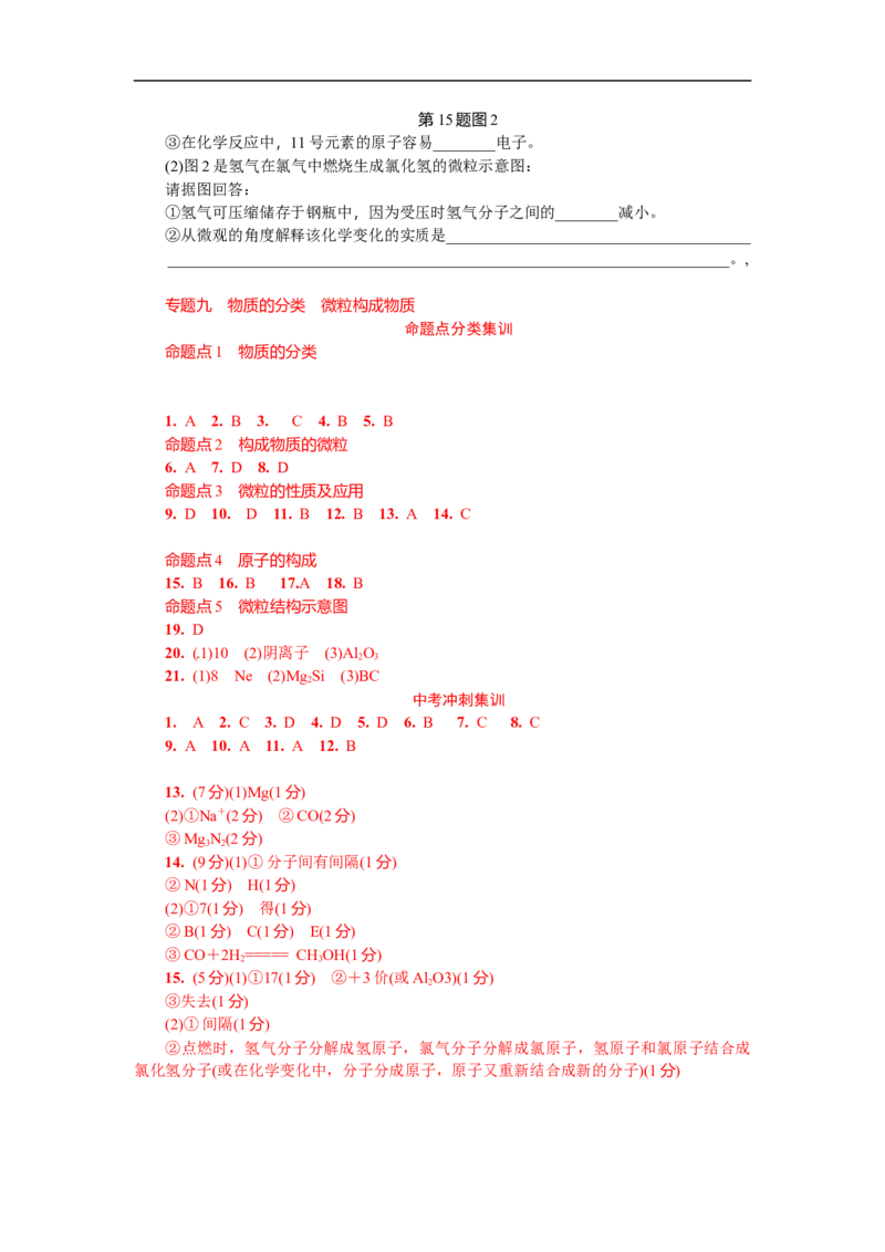 满分特训2018年中考化学专题复习分类集训专题九　物质的分类　微粒构成物质_初中化学_01.人教版初中化学_07.初中化学中考总复习