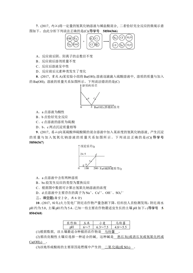 第19讲中和反应_初中化学_01.人教版初中化学_07.初中化学中考总复习_2018年（聚焦新中考）人教版_2018年（聚焦新中考）人教版考点跟踪突破全套（22份打包）