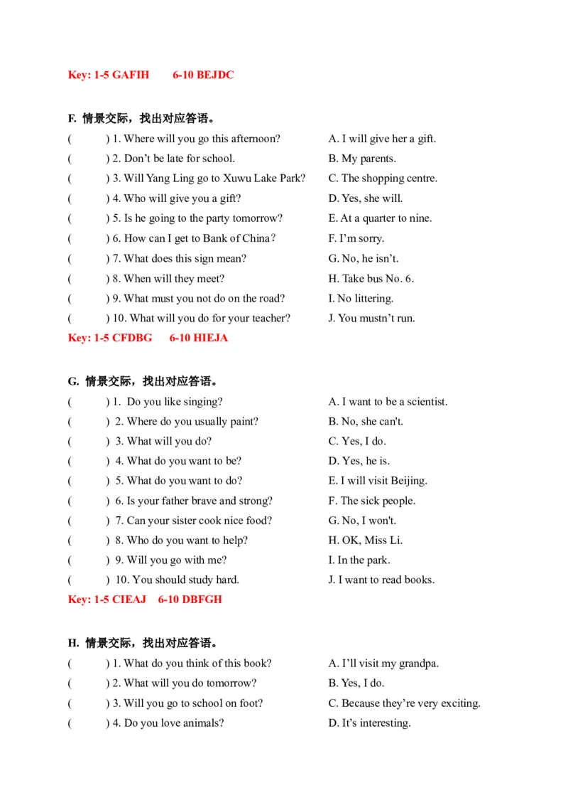 期末易错题分类汇编情景交际六年级下册（答案版）_专项练习