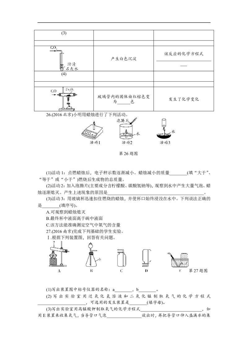 满分特训2018年中考化学专题复习重点题型突破题型六教材基础实验_初中化学_01.人教版初中化学_07.初中化学中考总复习_满分特训2018年中考化学专题复习分类集训
