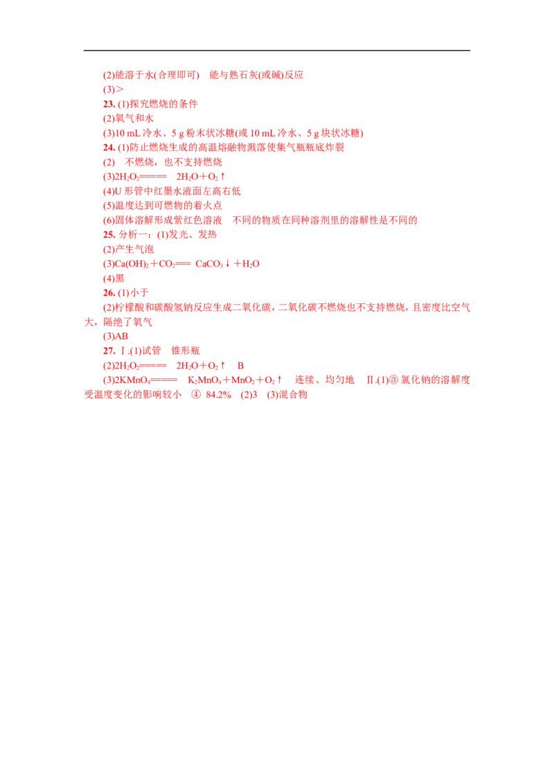满分特训2018年中考化学专题复习重点题型突破题型六教材基础实验_初中化学_01.人教版初中化学_07.初中化学中考总复习_满分特训2018年中考化学专题复习分类集训