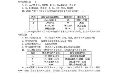 满分特训2018年中考化学专题复习分类集训专题十九　物质的检验与鉴别、分离与除杂、共存_初中化学_01.人教版初中化学_07.初中化学中考总复习
