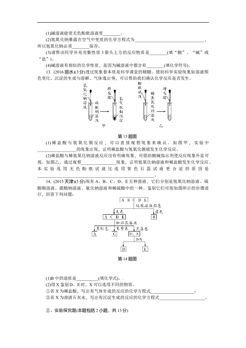 满分特训2018年中考化学专题复习分类集训专题七　常见的酸和碱_初中化学_01.人教版初中化学_07.初中化学中考总复习_满分特训2018年中考化学专题复习分类集训