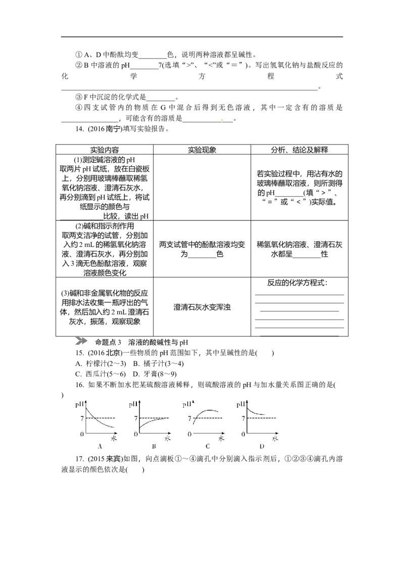 满分特训2018年中考化学专题复习分类集训专题七　常见的酸和碱_初中化学_01.人教版初中化学_07.初中化学中考总复习_满分特训2018年中考化学专题复习分类集训