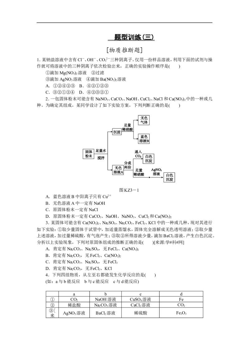 题型突破(三)　物质推断题_初中化学_01.人教版初中化学_07.初中化学中考总复习_2017-2018人教版初中化学专题复习题型突破