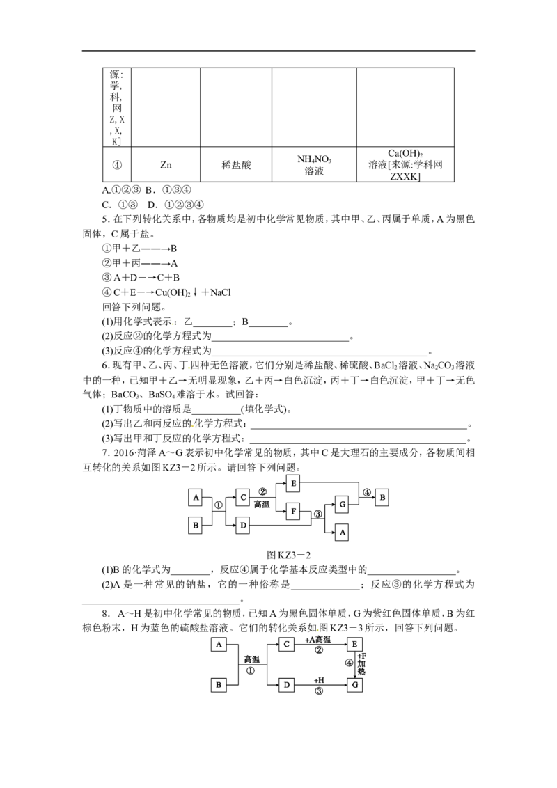 题型突破(三)　物质推断题_初中化学_01.人教版初中化学_07.初中化学中考总复习_2017-2018人教版初中化学专题复习题型突破