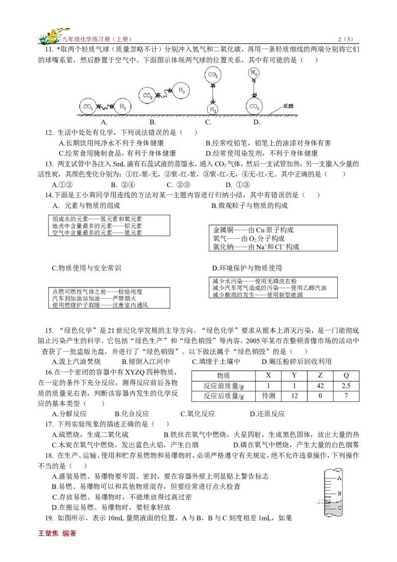 期末试卷（A）_初中化学_01.人教版初中化学_01.初中化学课件PPT--教案--试题_初中化学18年试卷_人教版九年级化学上册2018_九年化学（人教版上册）练习册人(全单元期中期末)